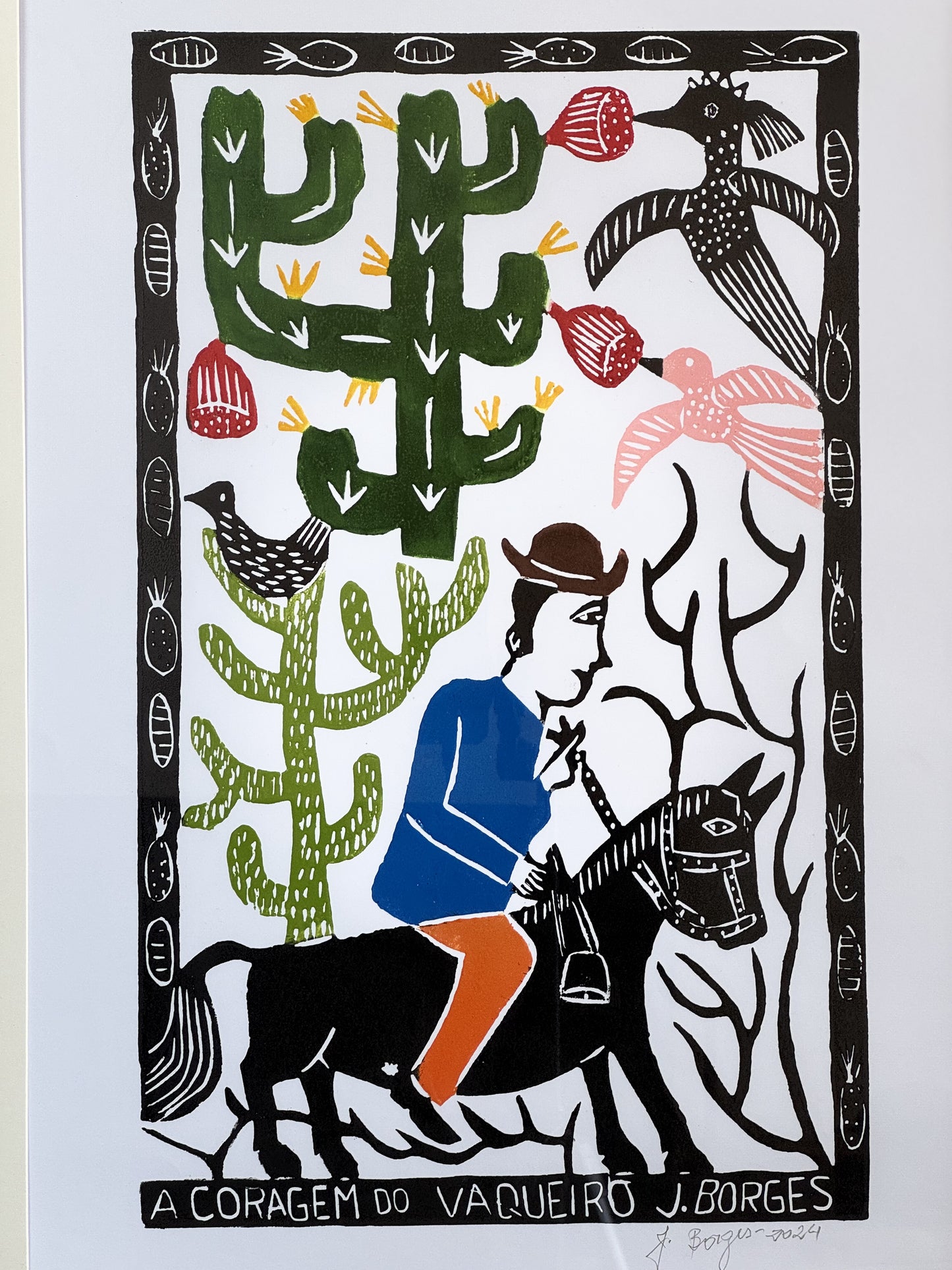 Xilografía J. Borges El coraje del vaquero