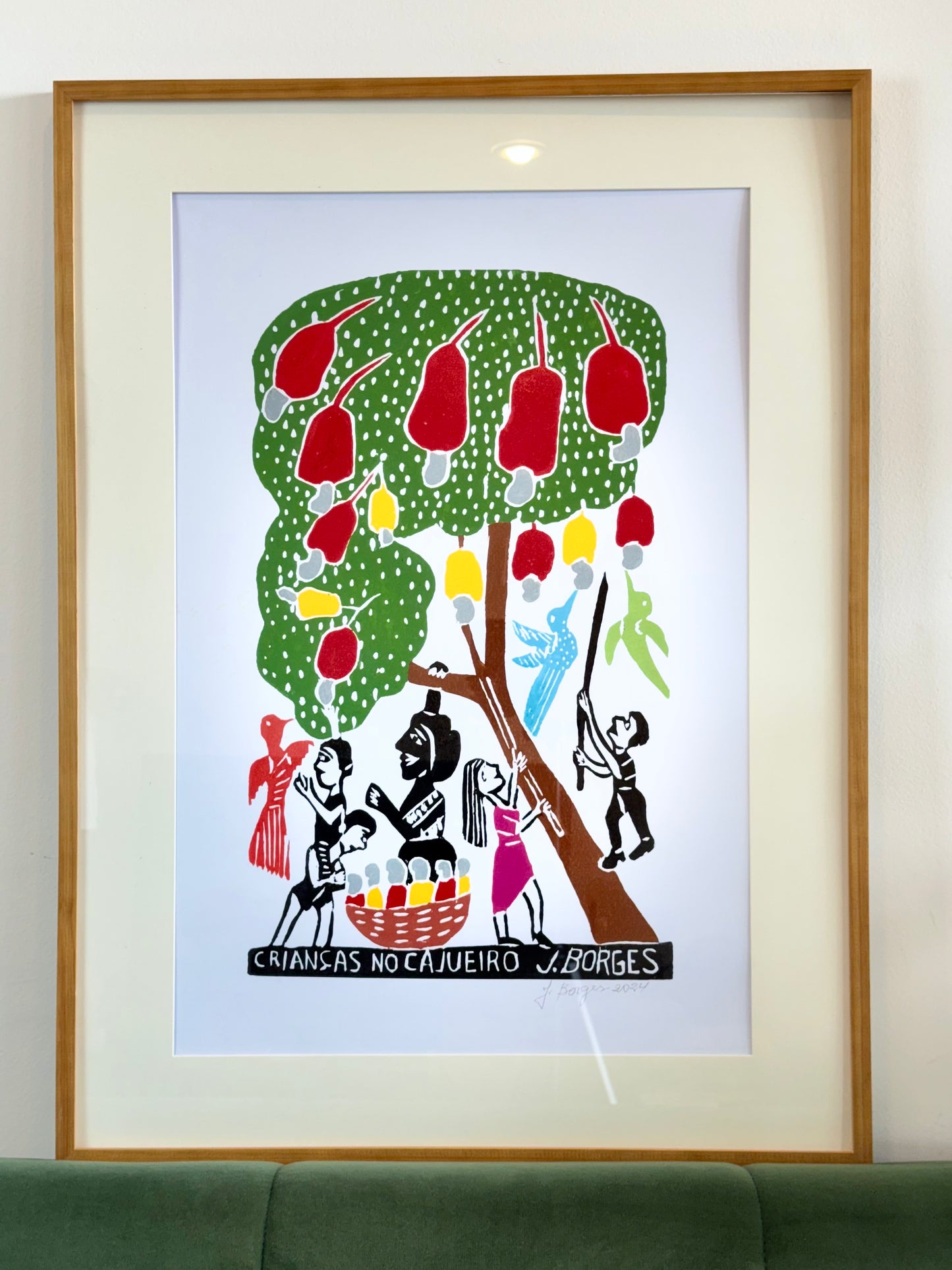 Xilografía J. Borges Niños en el árbol de anacardo