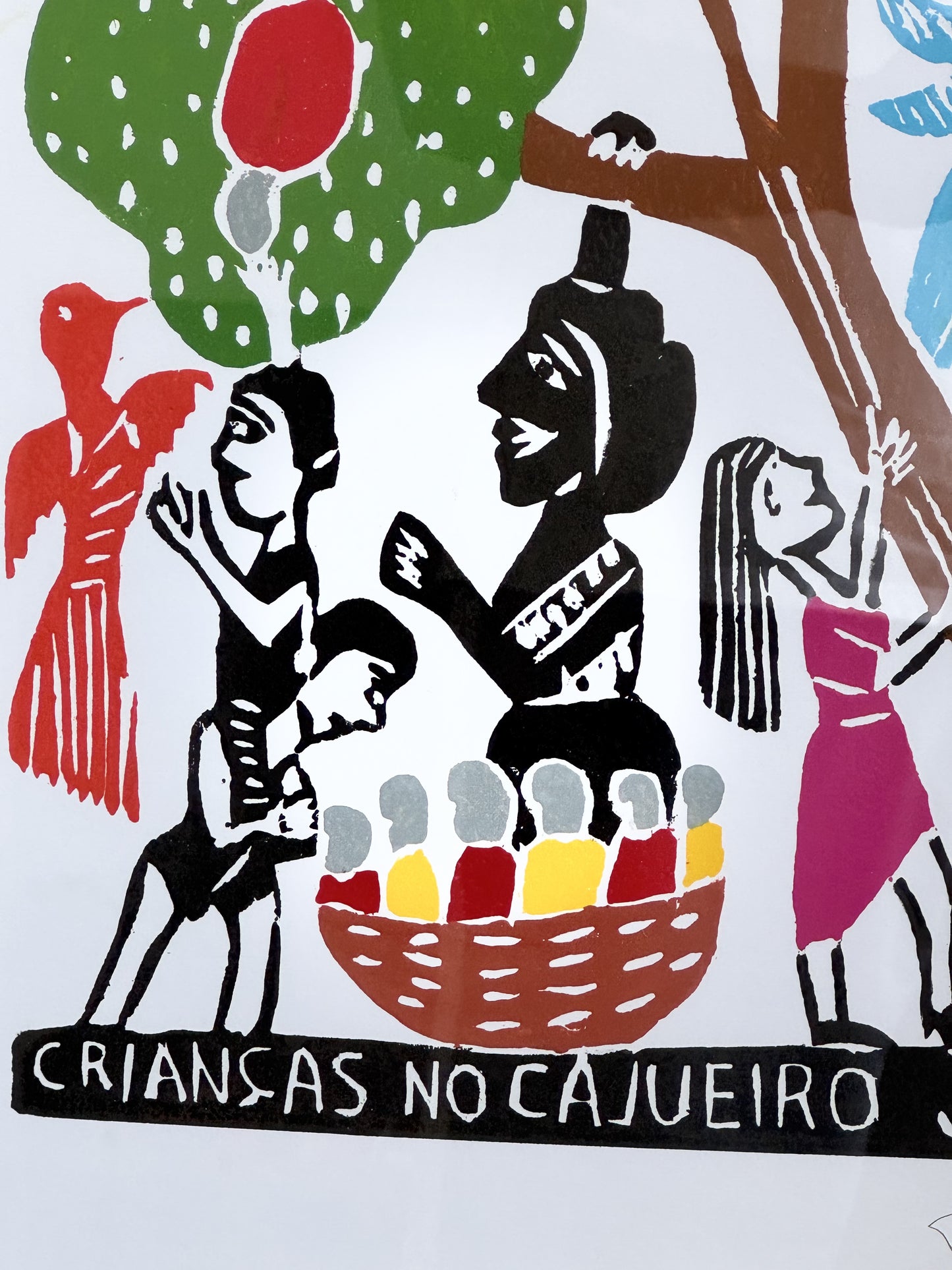 Xilografía J. Borges Niños en el árbol de anacardo