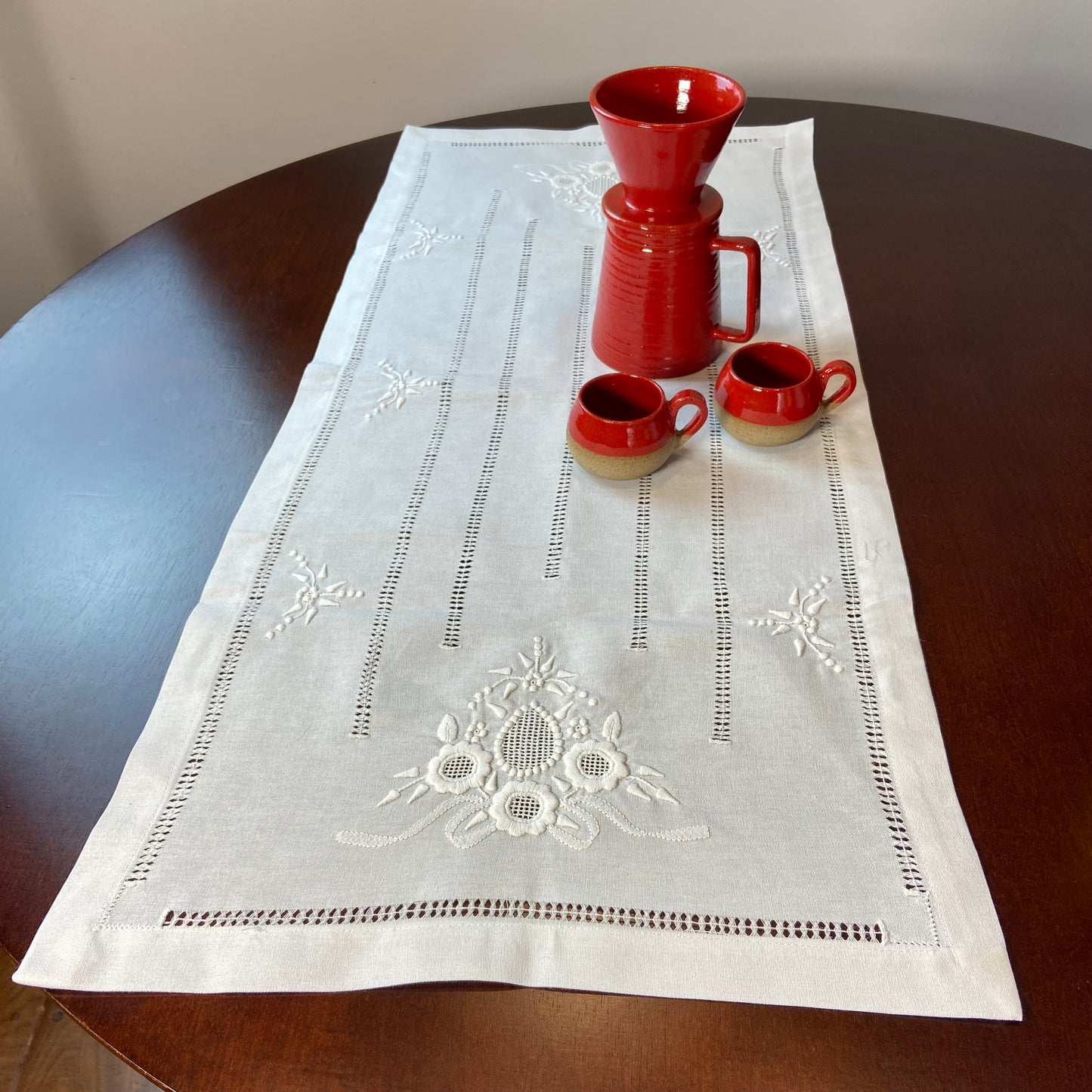 Camino de Mesa Rectangular Passira 1.00m Lino y Bordado Blanco
