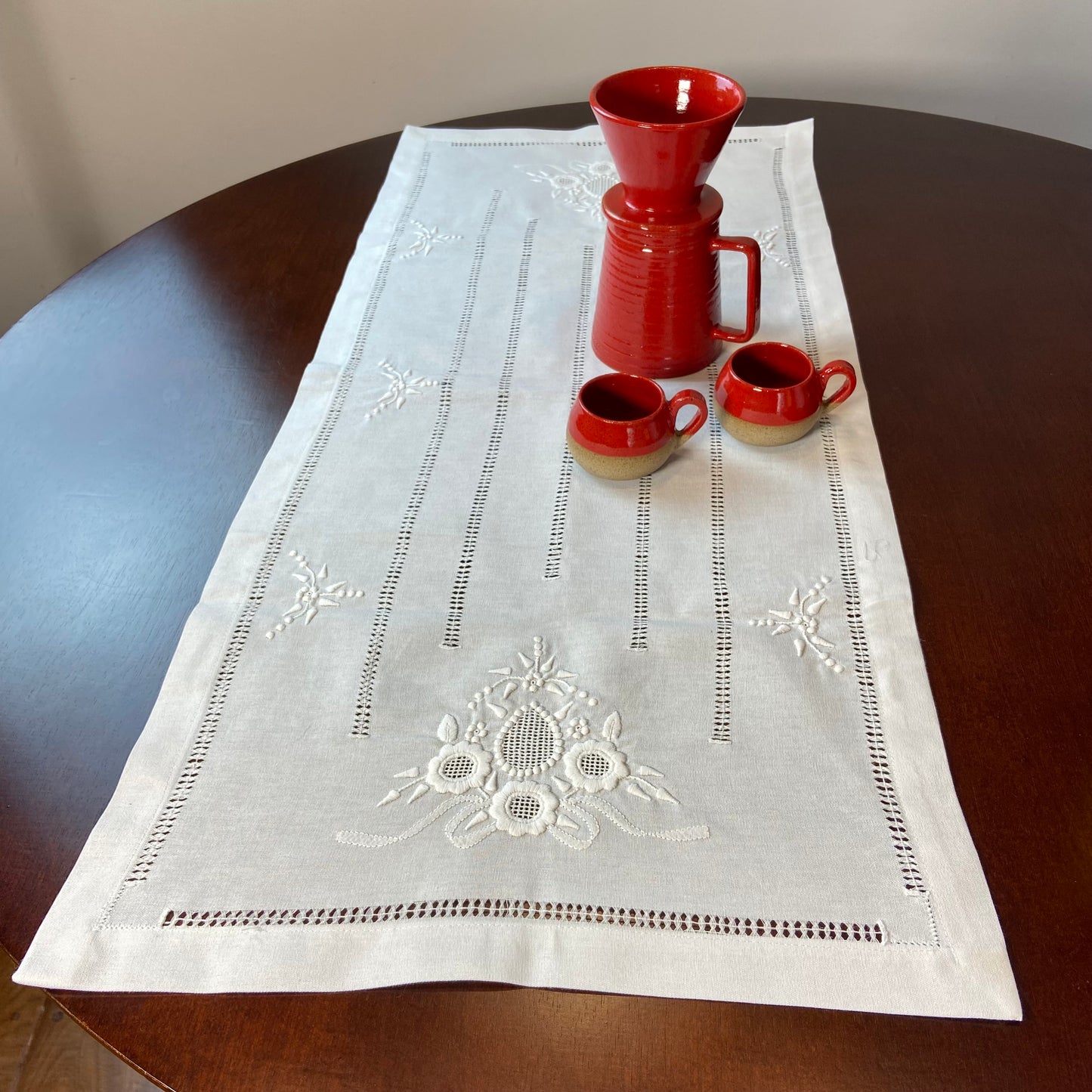 Passira Rectangular Table Runner 1.00m Linen and White Embroidery