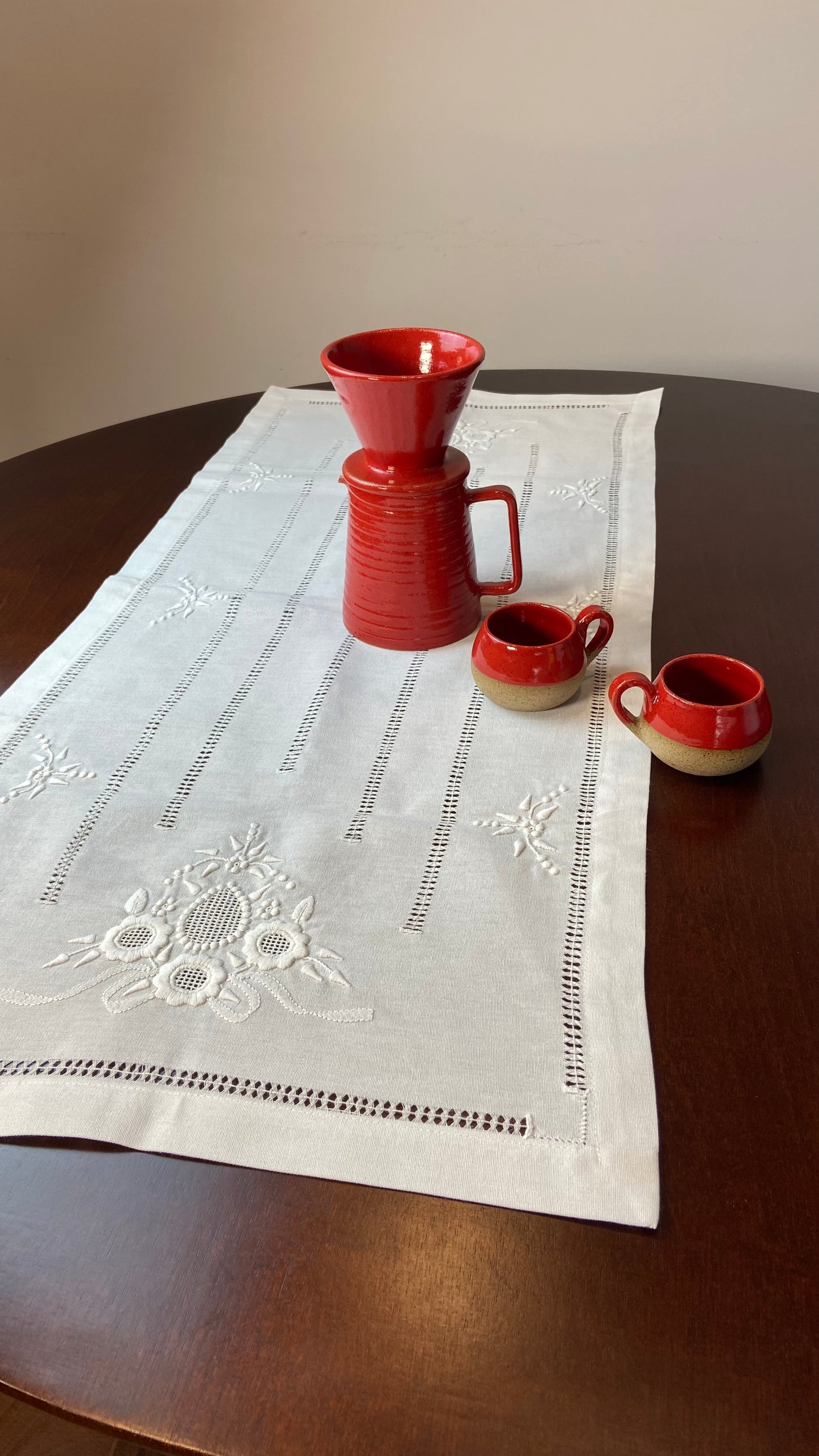 Passira Rectangular Table Runner 1.00m Linen and White Embroidery