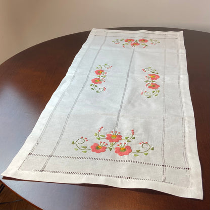 Caminho de Mesa Passira 1,00m Linho Branco Floral Coral